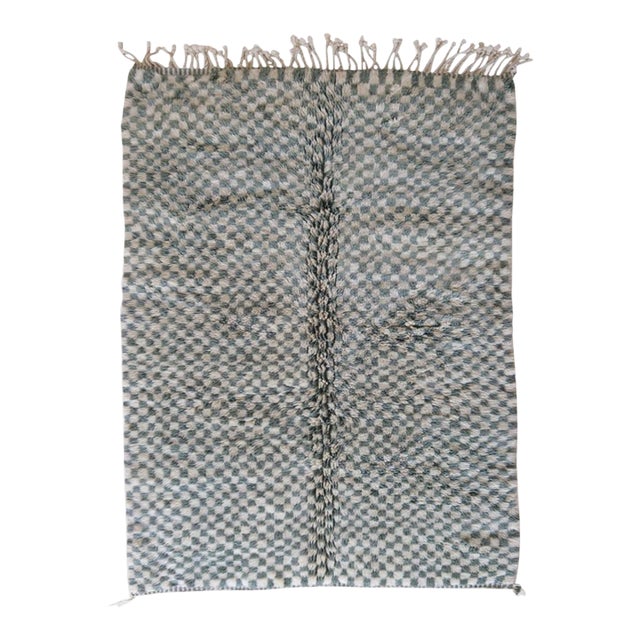 Checkered Sage Green Moroccan Wool Rug - 9.1 X 5.8 Ft For Sale
