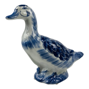 Vintage Delft Style Blue White Porcelain Duck Goose Figurine