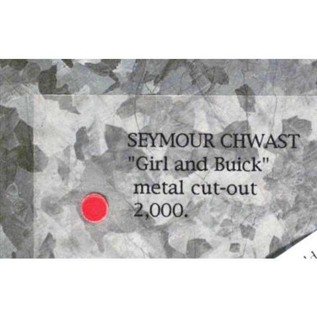 Metal Seymour ChwastGirl on a Buick Painting on Metal Cut Out Sculpture Wall Hanging For Sale - Image 7 of 7