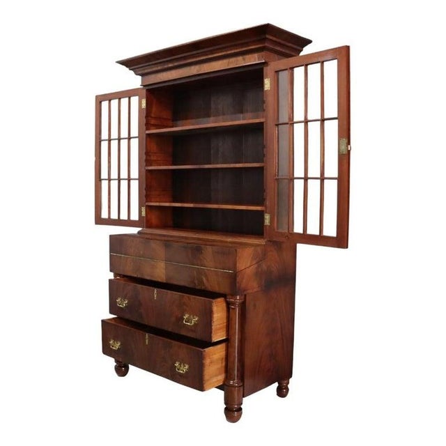 Antique Quervelle American Empire Flame Mahogany Secretary Desk C1840 For Sale - Image 10 of 17