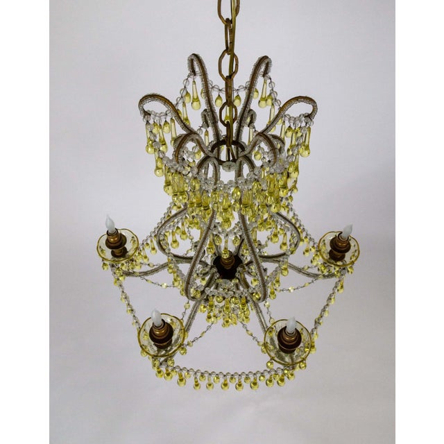 Yellow 19th Century Pale Yellow Crystal Drops Birdcage Chandelier For Sale - Image 8 of 12