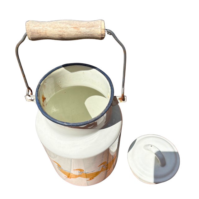 Metal Large French Enamelware Pitcher and Milk Can with Geese Décor, 1950s, Set of 2 For Sale - Image 7 of 10