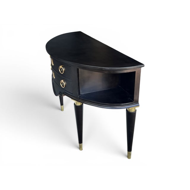 Vintage Hollywood Regency Demi-Lune Server in Ebonized Wood With Brass Accents For Sale - Image 9 of 10