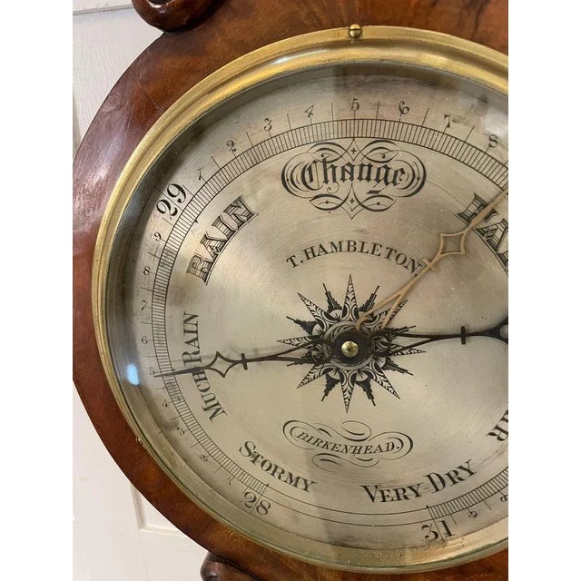 Antique Victorian Carved Banjo Barometer in Burr Walnut, 1860 For Sale - Image 11 of 12