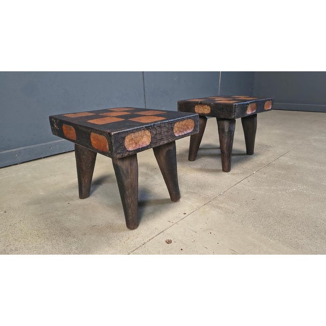 Wood Vintage Rustic Wooden Stools, 1960s, Set of 2 For Sale - Image 7 of 13