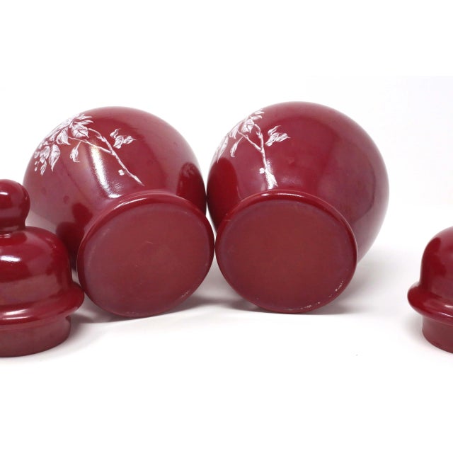 1980s Vintage Cinnamon Glass Floral Ginger Jars - a Pair For Sale - Image 5 of 7