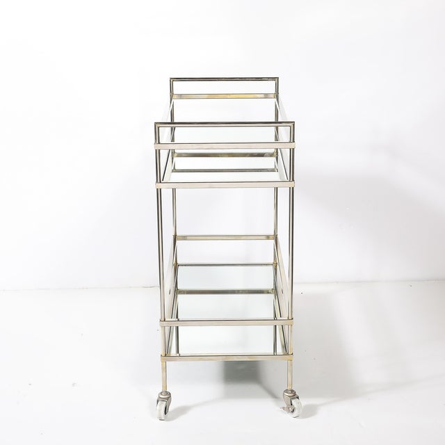 Mid-Century Modern Two-Tier Bar Cart in Antiqued Nickel Finish For Sale - Image 9 of 18