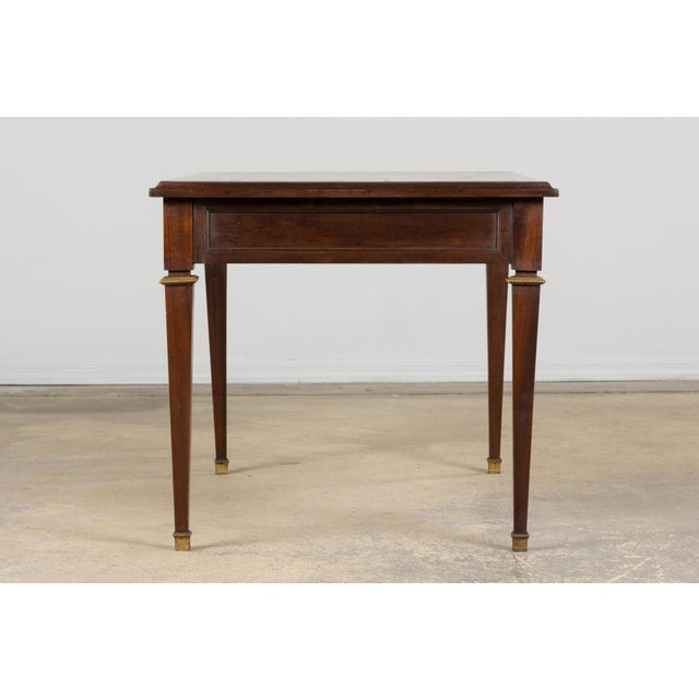 French Louis XVI Style Mahogany Coffee Table With Brass Sabots, Mid-20th Century For Sale - Image 14 of 16