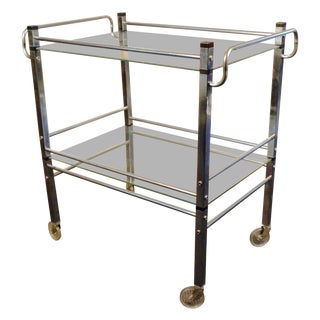 Vintage Mid Century Chrome & Glass Bar Cart For Sale