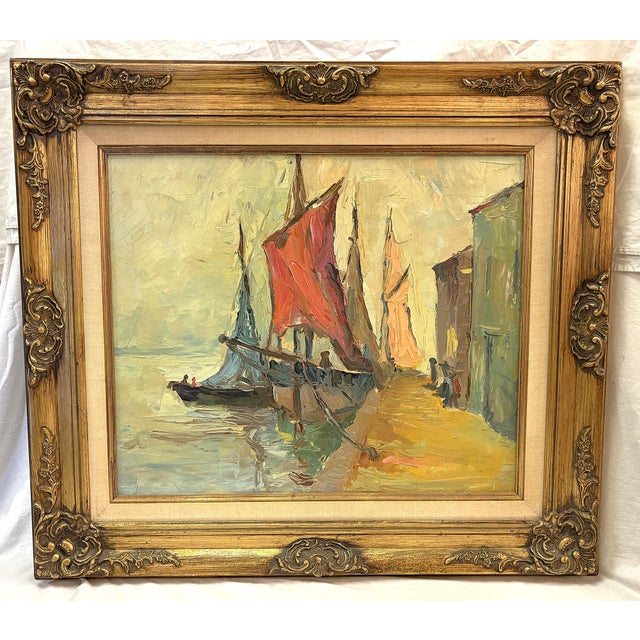 Early 20th Century Original Framed Oil Painting on Canvas 'Seaside Dock' Attributed to Louise Minert Kelly (American 1876-1945) For Sale - Image 17 of 17