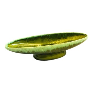 MCM Green Drip Glaze Pottery Bowl For Sale