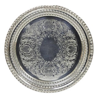 Vintage Leonard Silver Plated Pierced Gallery Round Serving Platter Tray For Sale