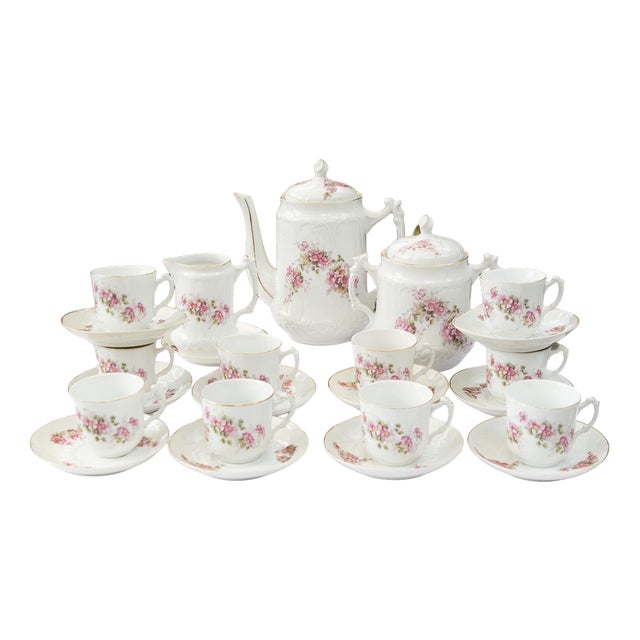 Antique French Porcelain Coffee Service for Ten People from Befos, 1880s, Set of 24 For Sale