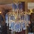 Glass 1960's Hollywood Regency Sapphire Blue & Clear Cut Austrian Crystal Gold Waterfall Tiered Chandelier Attrib. Palwa For Sale - Image 7 of 18