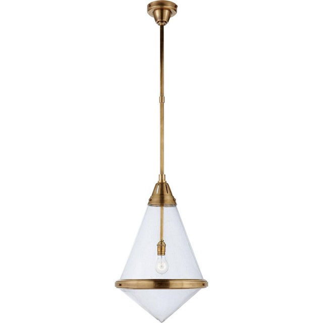 Modern Thomas O'Brien for Visual Comfort Signature Gale Large Pendant in Hand-Rubbed Antique Brass with Seeded Glass For Sale - Image 3 of 4