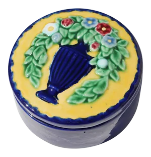 1940s Portuguese Bordallo Pinheiro Palissy Ware Jewelry Box, Majolica, Earthenware