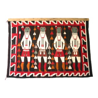 1930s Navajo Textile Rug "Night Chant" Blue Masked Dancers For Sale