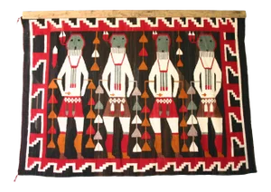 1930s Navajo Textile Rug "Night Chant" Blue Masked Dancers
