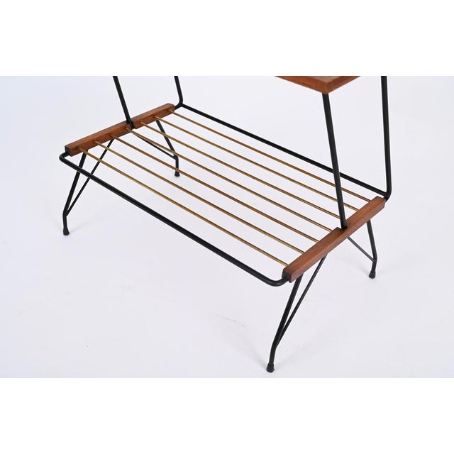 Metal Italian Side or Coffee Table with Brass Magazine Rack attributed to Mobili Pizzetti, 1950s For Sale - Image 7 of 16
