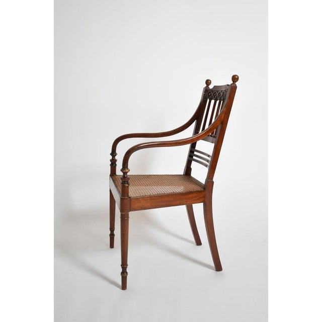 Pair of George III style armchairs, XIXth c. Pair of George III style armchairs in the Sheraton style mahogany with...