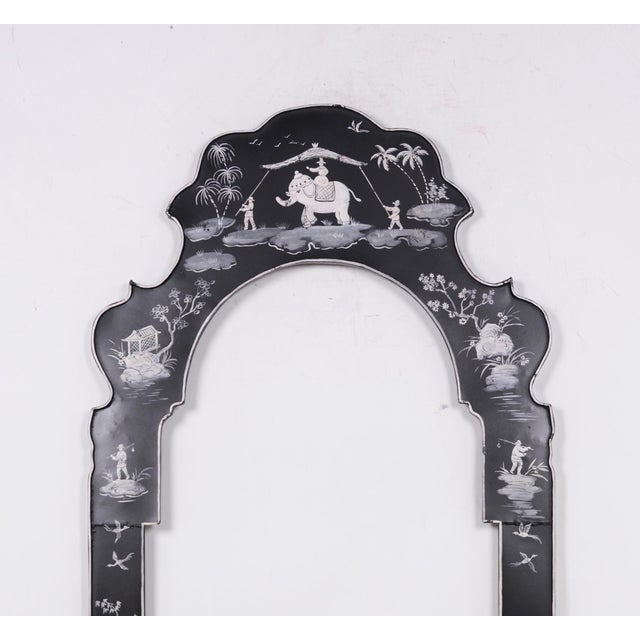 Chinoiserie 20th Century Chinoiserie Black & White Painted Tole Mirror For Sale - Image 3 of 9