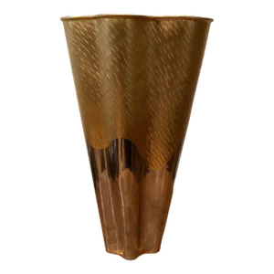 l'Objet Handcrafted Fluted Vase Dualite in Hand Forged Stainless Steel and 24 K Gold Finish, France