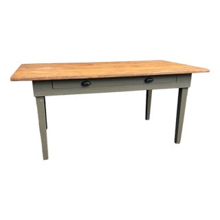 Vintage Green French Farmhouse Table With Drawer For Sale