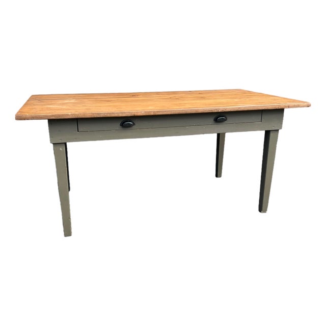 Vintage Green French Farmhouse Table With Drawer For Sale