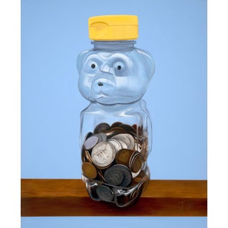 Half Spent by Josh Talbott | Acrylic on Canvas Bear-shaped jar filled with coins For Sale