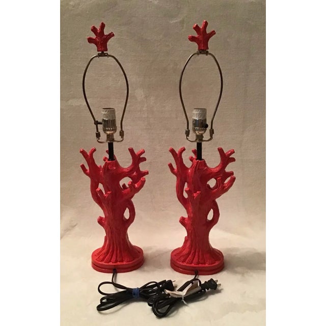 Mid-Century Modern Vintage Mid Century Modern Decorative Table Lamps Coral Orange Tree Branches - a Pair For Sale - Image 3 of 10