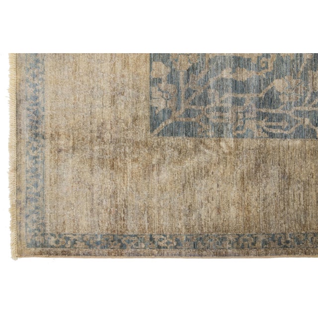 Modern Oushak Style Blue Wool Rug With Floral Design For Sale In New York - Image 6 of 7