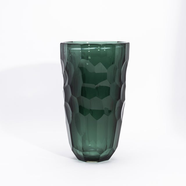 The Hand-Blown Murano Modern Tall Faceted Vase, known as the Luna Vase, an exquisite hand-blown Murano masterpiece,...