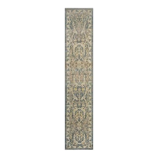 21st Century Turkish Sultanabad Master 3x14 Slate Blue, Ivory, & Tan Handmade Runner Rug #1144100 For Sale
