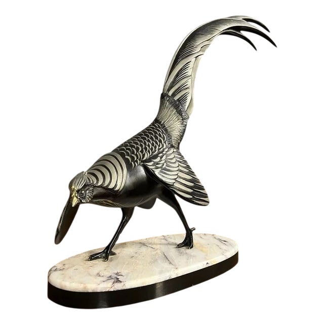 Art Nouveau Sculpture of Pheasant with a Brown and Silver Patina by Rochard For Sale