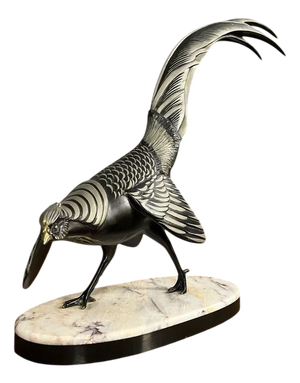 Art Nouveau Sculpture of Pheasant with a Brown and Silver Patina by Rochard