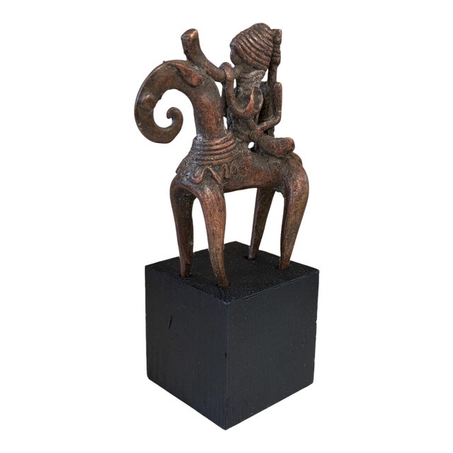 Superb African Dogon Bronze Horseman Cast Handmade Mali 5.75"h For Sale