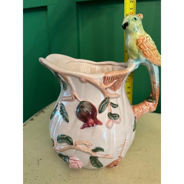 Traditional Vintage Majolica Pitcher With Parrot Handle For Sale - Image 3 of 6