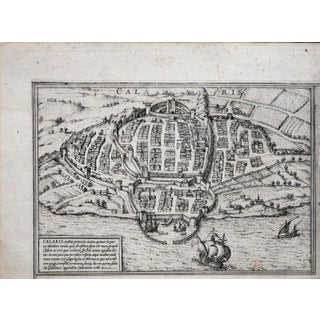 Ancient Map of Calaris - Original Etching by George Braun - Late 16th Century 16th Century For Sale