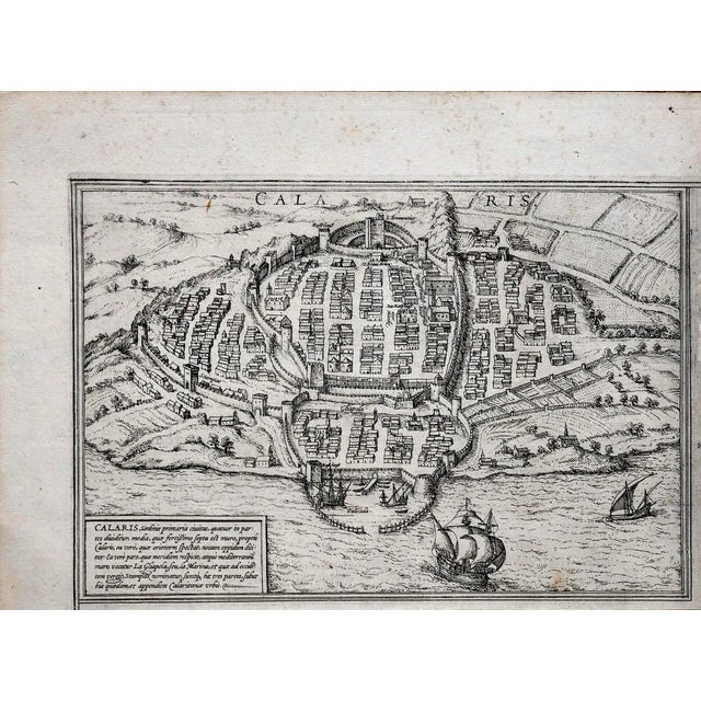 Ancient Map of Calaris - Original Etching by George Braun - Late 16th Century 16th Century For Sale