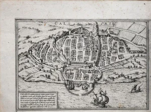 Ancient Map of Calaris - Original Etching by George Braun - Late 16th Century 16th Century