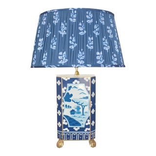 Dana Gibson Canton in Blue Lamp With Shade For Sale