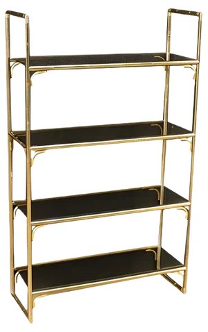 Italian Bookshelf in Gilt Metal with Glass Shelves