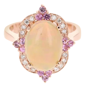 3.24 Carat Opal Diamond 18 Karat Rose Gold Ring, Size 7
