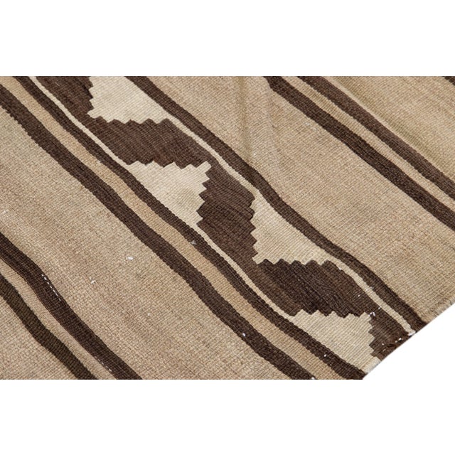 Textile Vintage Kilim Red Handmade Flatweave Stripe Brown Wool Runner For Sale - Image 7 of 10