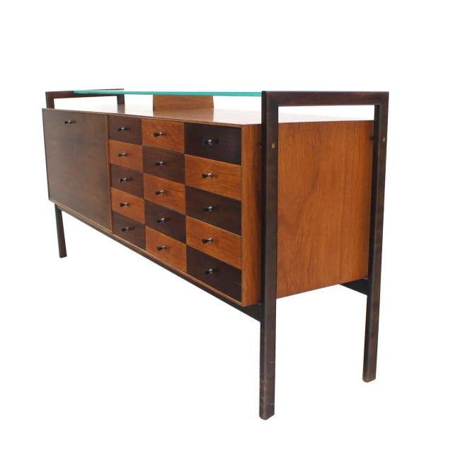 Mid-Century Modern Drop Front Commode Floating Glass Top Dresser Credenza For Sale - Image 9 of 10