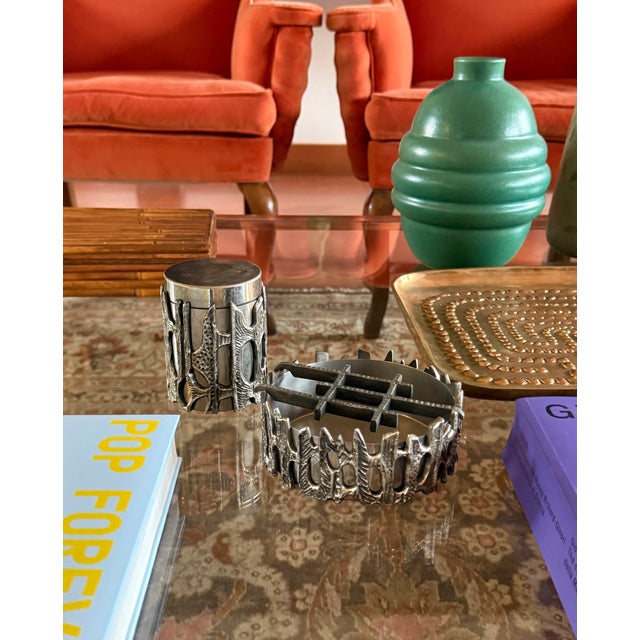 Brutalist Top Smoking Set, Ashtray and Cigars Box, Morbelli Italy 1970 For Sale - Image 11 of 11