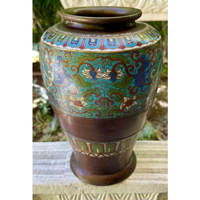 18th Century Chinese Cloisonné Bronze Vase With Lotus Flower Motif For Sale - Image 12 of 18