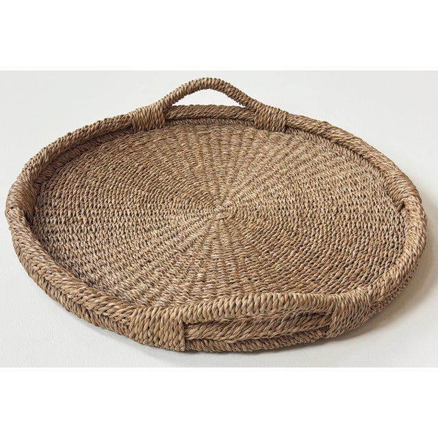 Late 20th Century Vintage Oversized Round Woven Basket Tray For Sale - Image 5 of 7