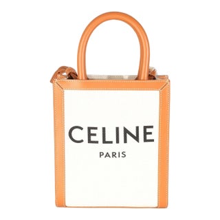 Natural Tan Canvas Calfskin Mini Vertical Cabas Bag For Sale