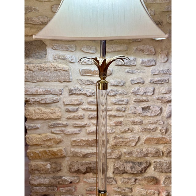 Vintage Acrylic Glass and Brass Floor Lamp from Maison Roméo, 1970s For Sale - Image 4 of 18